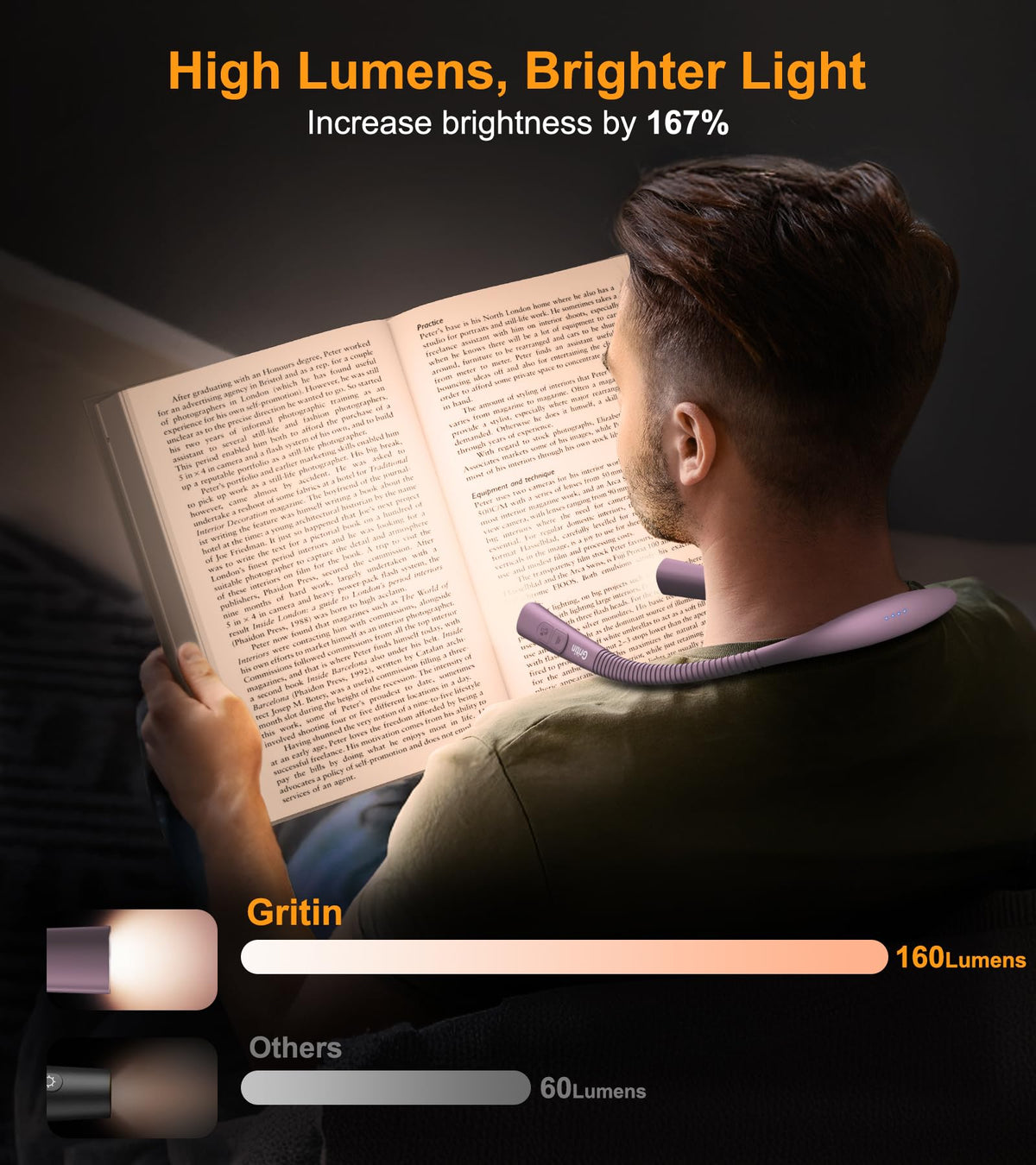 Gritin Book Light white color temperature for bright daytime reading tasks.