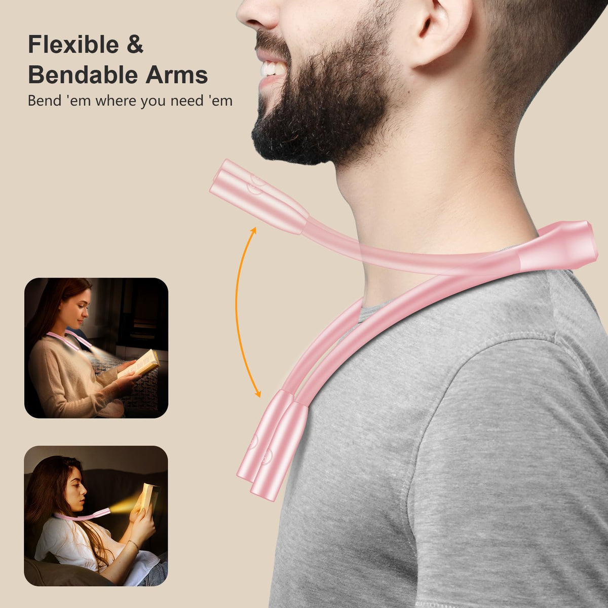 Gritin pink neck light with adjustable, dimmable brightness