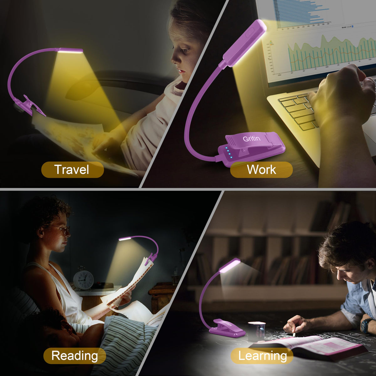 Gritin lightweight portable reading light ideal for travel and camping.