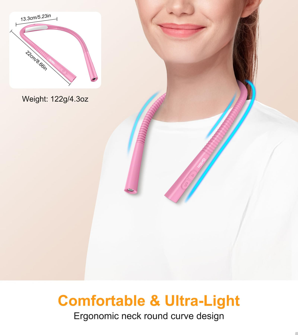 Gritin neck light with ergonomic design for comfortable wear