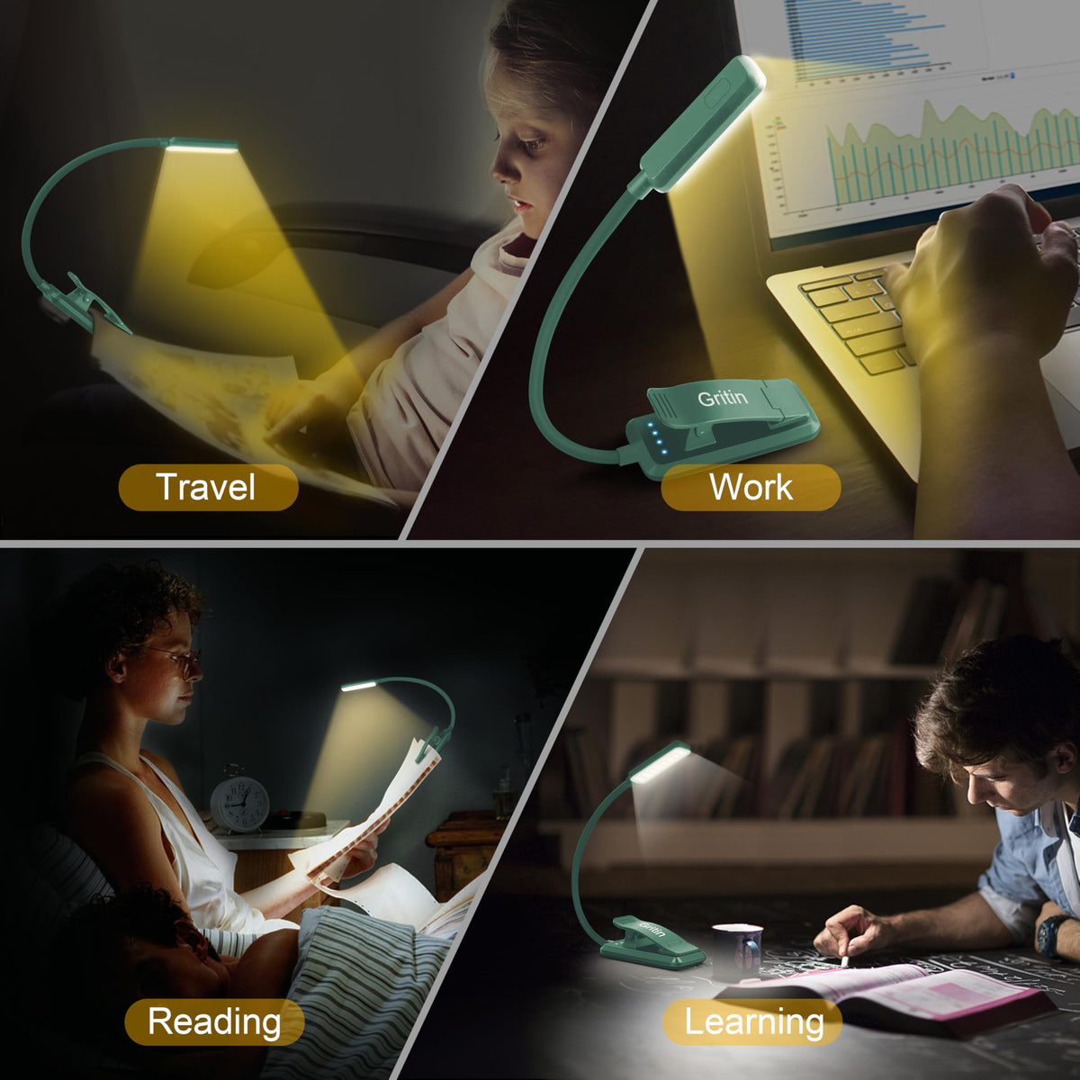 Gritin portable clip-on light ideal for travel and study