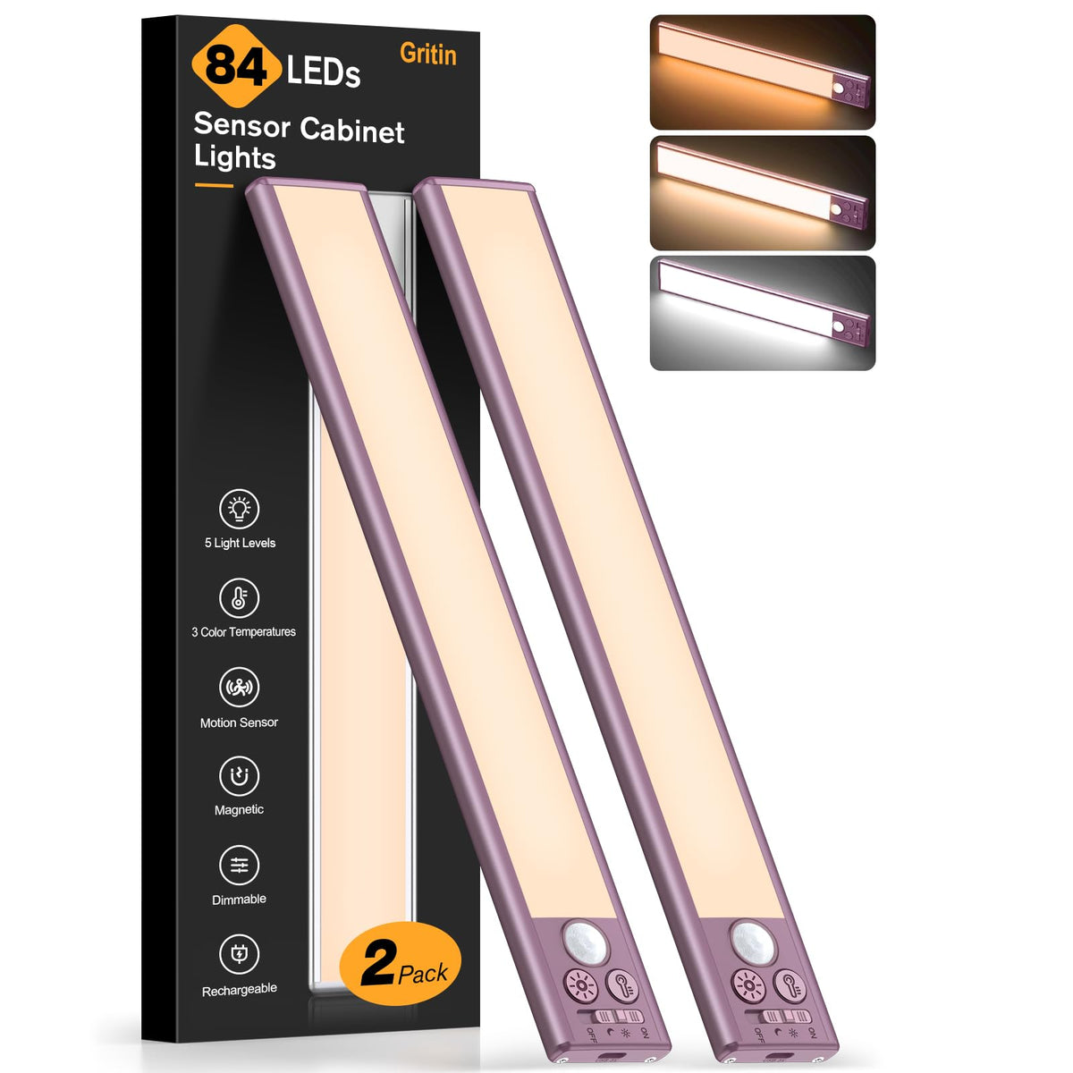 Gritin under-cabinet light with 84 LEDs mounted magnetically for clutter-free illumination