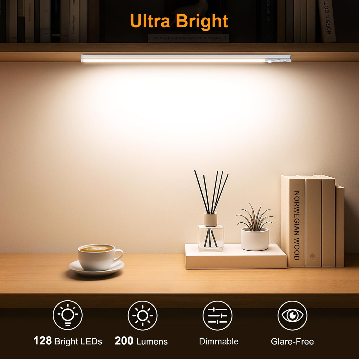 USB-C rechargeable cabinet light provides long-lasting power.