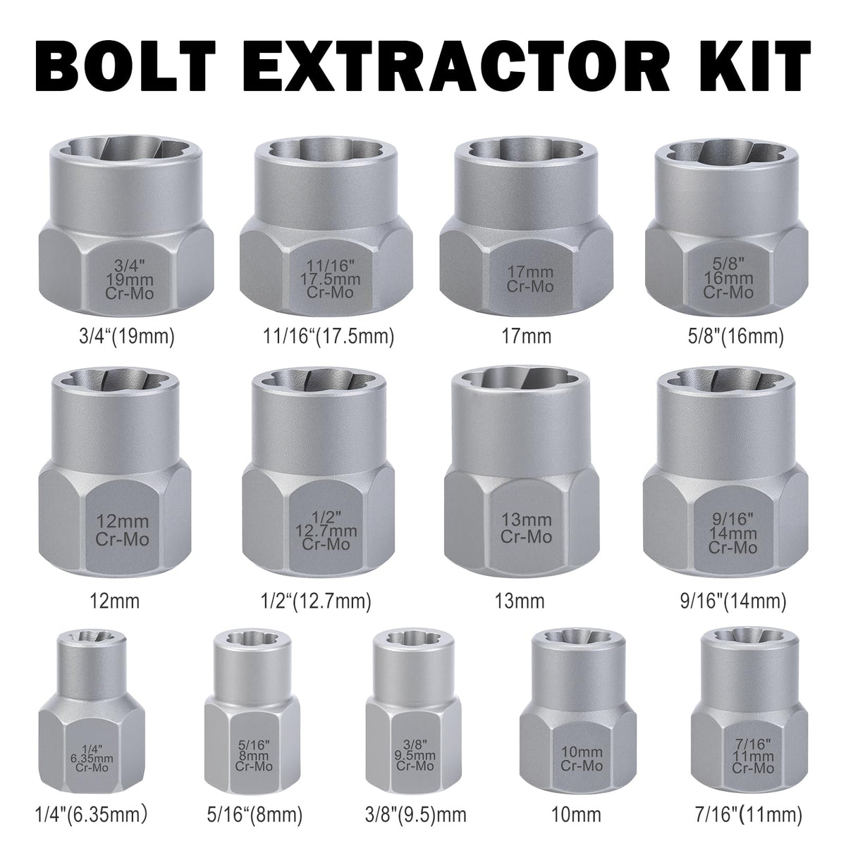 GRLCOOD 19mm to 8mm sizes for various fasteners