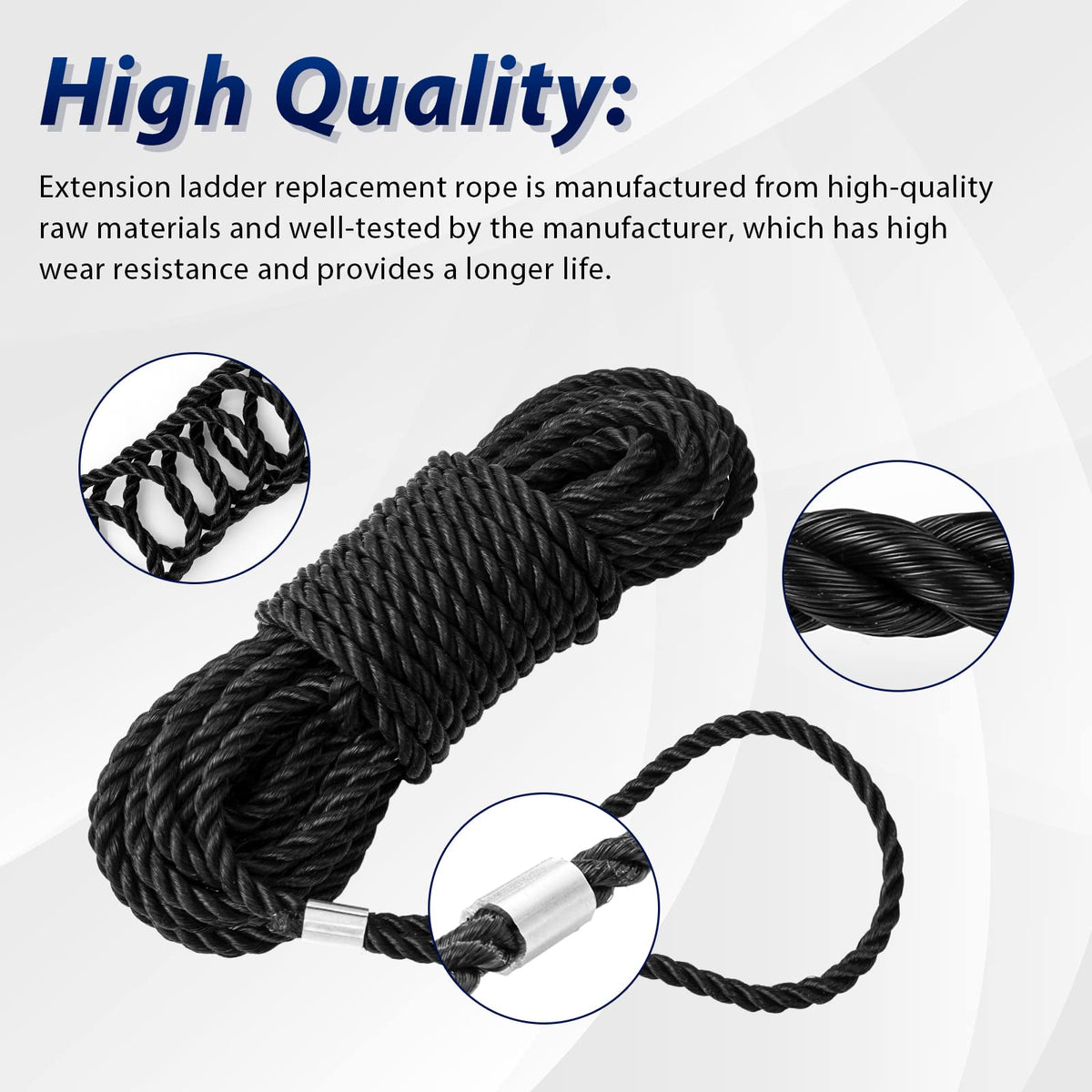 GRONGU Werner ladder rope shown at 40 ft length for common extension ladders.