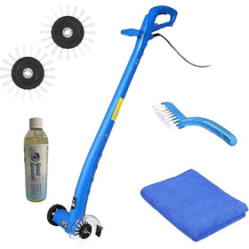 Grout Groovy! electric stand-up cleaner front view enables effortless grout cleaning in kitchens and baths.