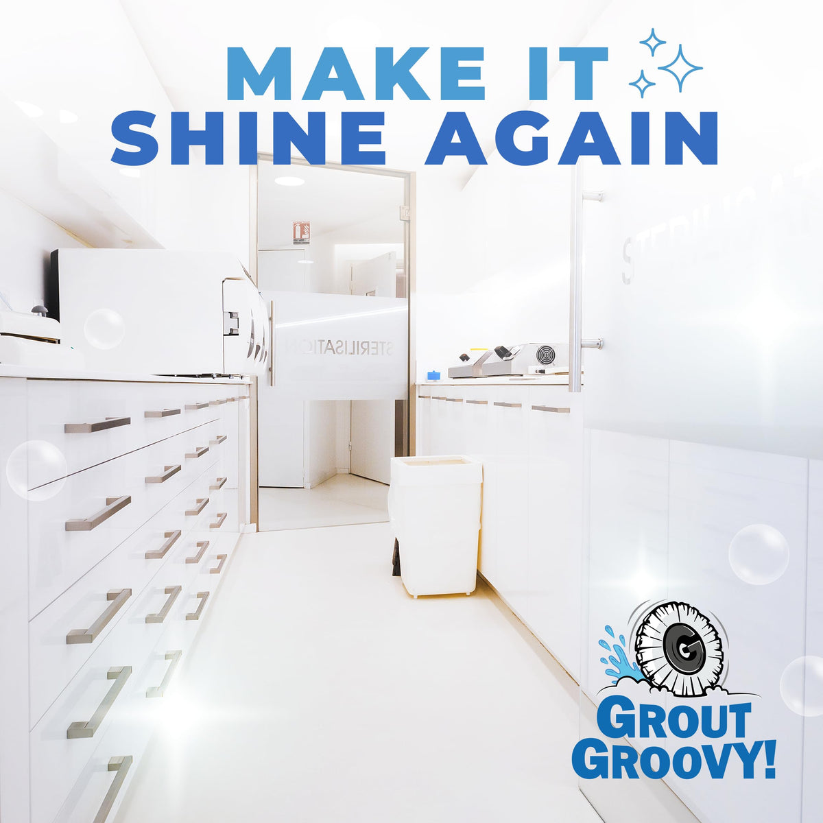 Grout Groovy no-bend standing cleaning demonstrates upright operation