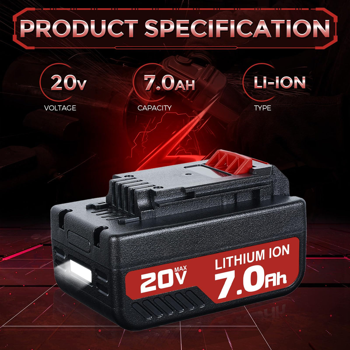 Growfeat 7.0Ah battery offering extended runtime for cordless Porter-Cable tools.