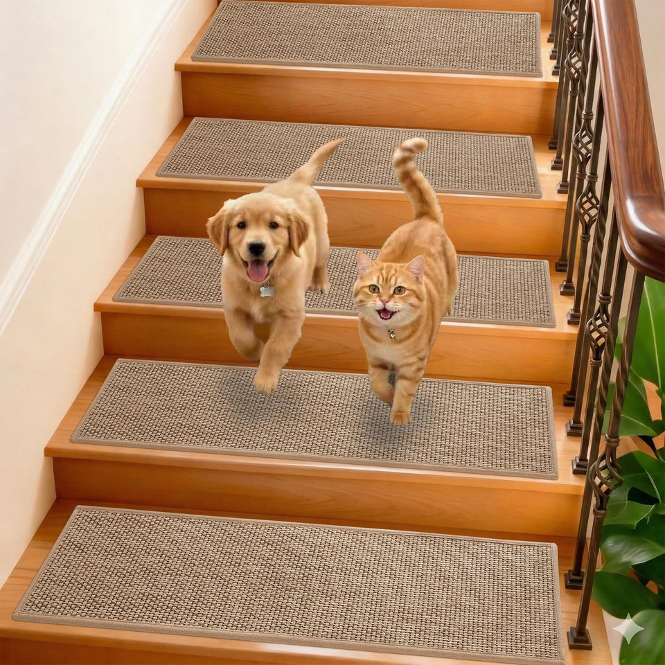 GROWLING Linen Stair Treads dual-slip surface for safer steps.