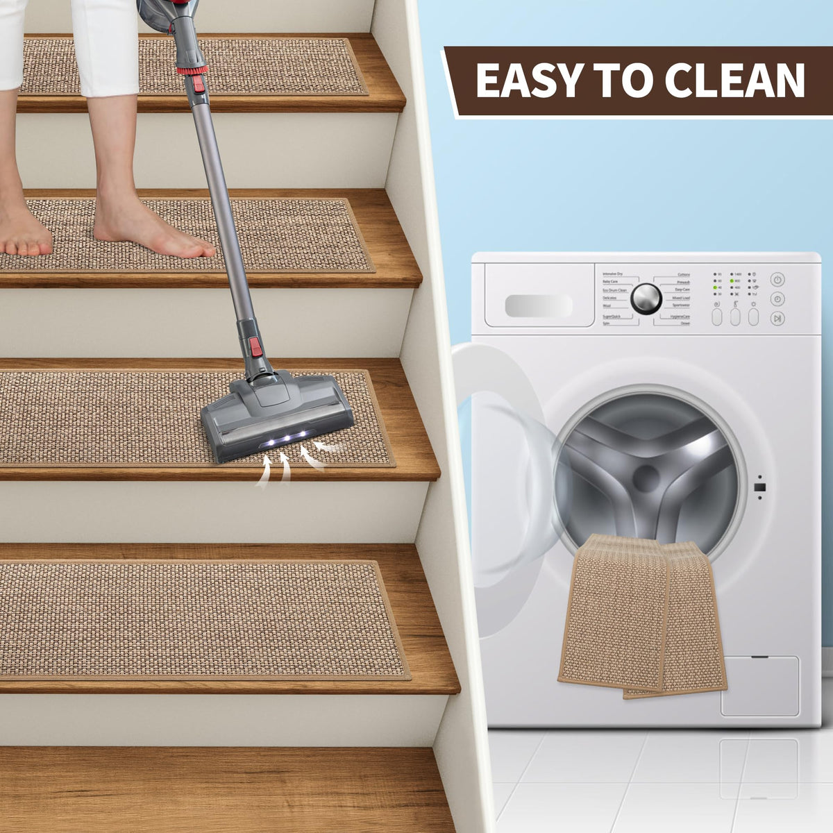 GROWLING Linen Stair Treads reduce noise for a quieter staircase.