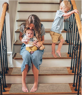 GROWLING Linen Stair Treads beige 15-piece set for multi-step stairs.