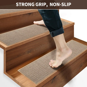 GROWLING Linen Stair Treads self-adhesive backing enables glue-free installation.