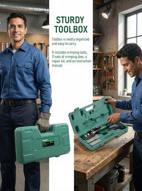 Heavy-duty crimping action on copper lugs demonstrates capability