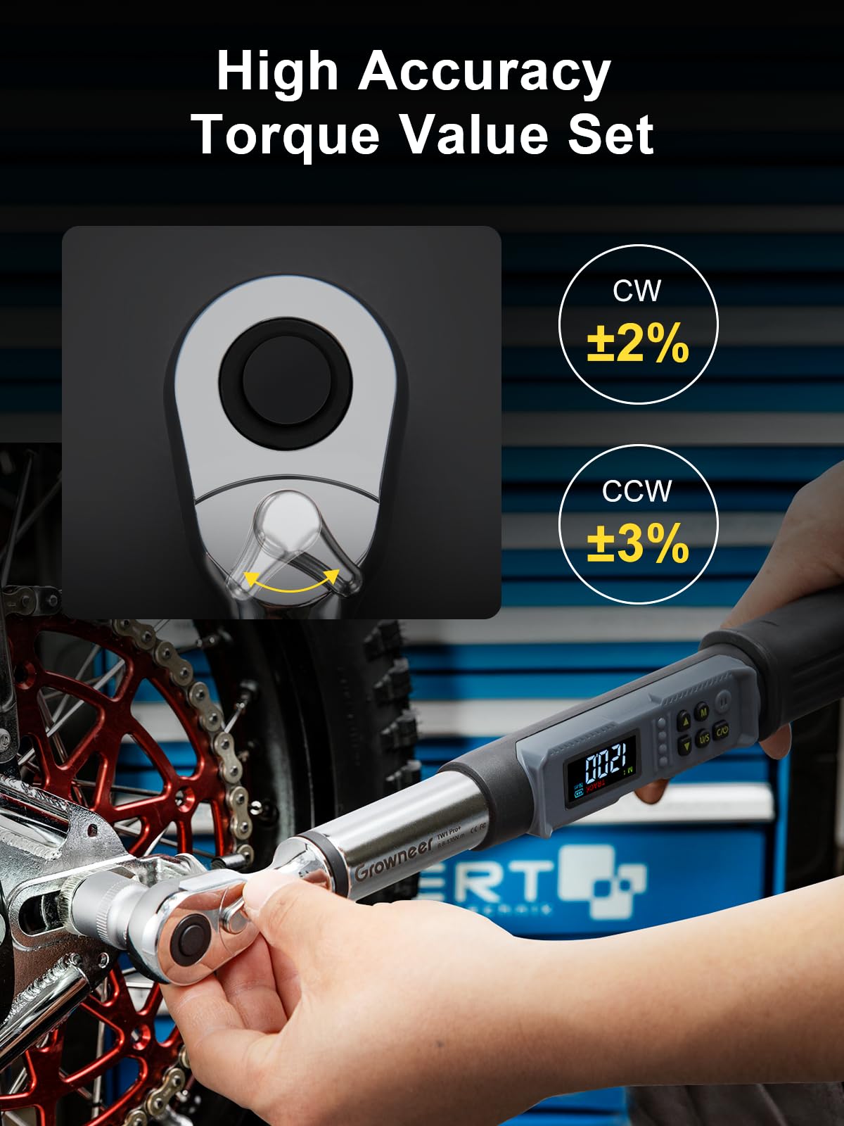 GROWNEER compact 3/8-inch drive torque wrench for tight spaces.