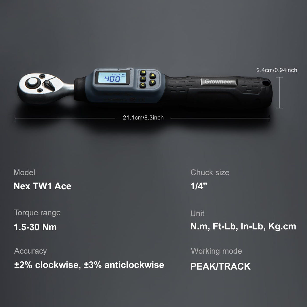 GROWNEER digital torque wrench LED display visible in low light