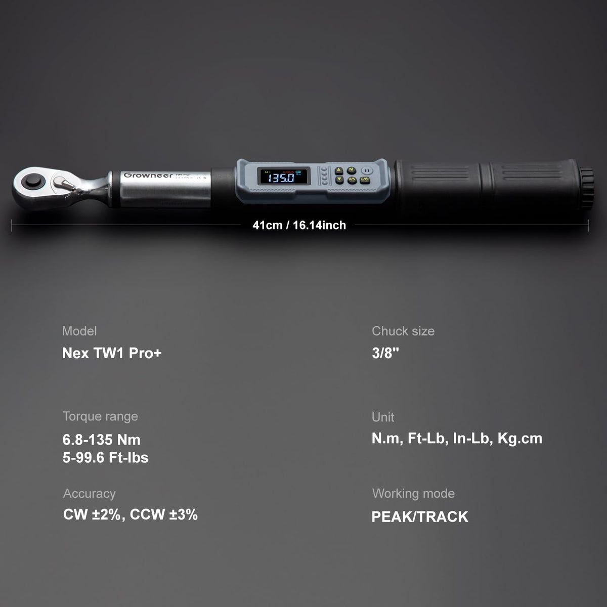 GROWNEER digital torque wrench with LED indicator signals when target torque is reached.