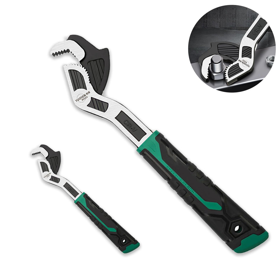 Groword adjustable wrench with self-locking jaw for one-handed operation.