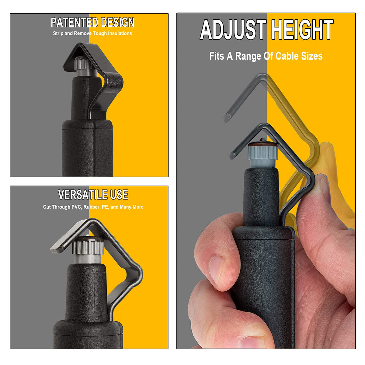 Groword capable of stripping cables from 4.5 mm to 29 mm diameter