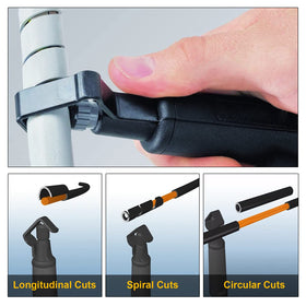 Groword spring-loaded cable holder stabilizes cutting for safer stripping