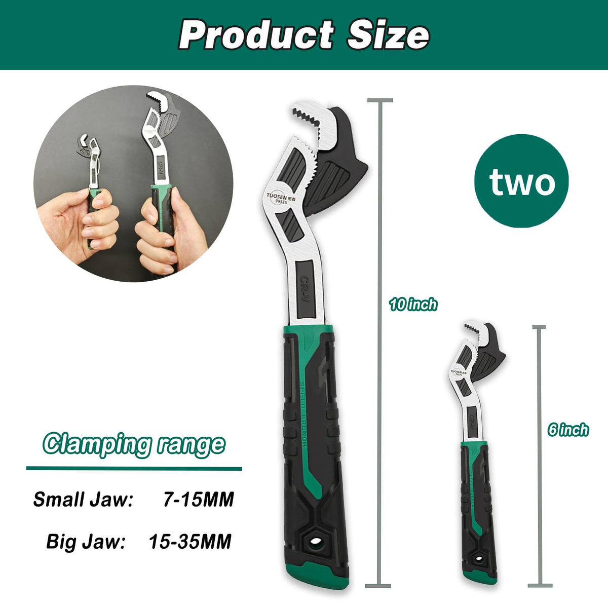 Groword compact 6 and 10 inch wrenches for tight spaces.