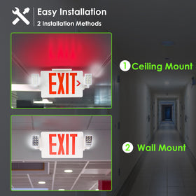 Gruenlich exit sign backside mounting supports double-sided visibility