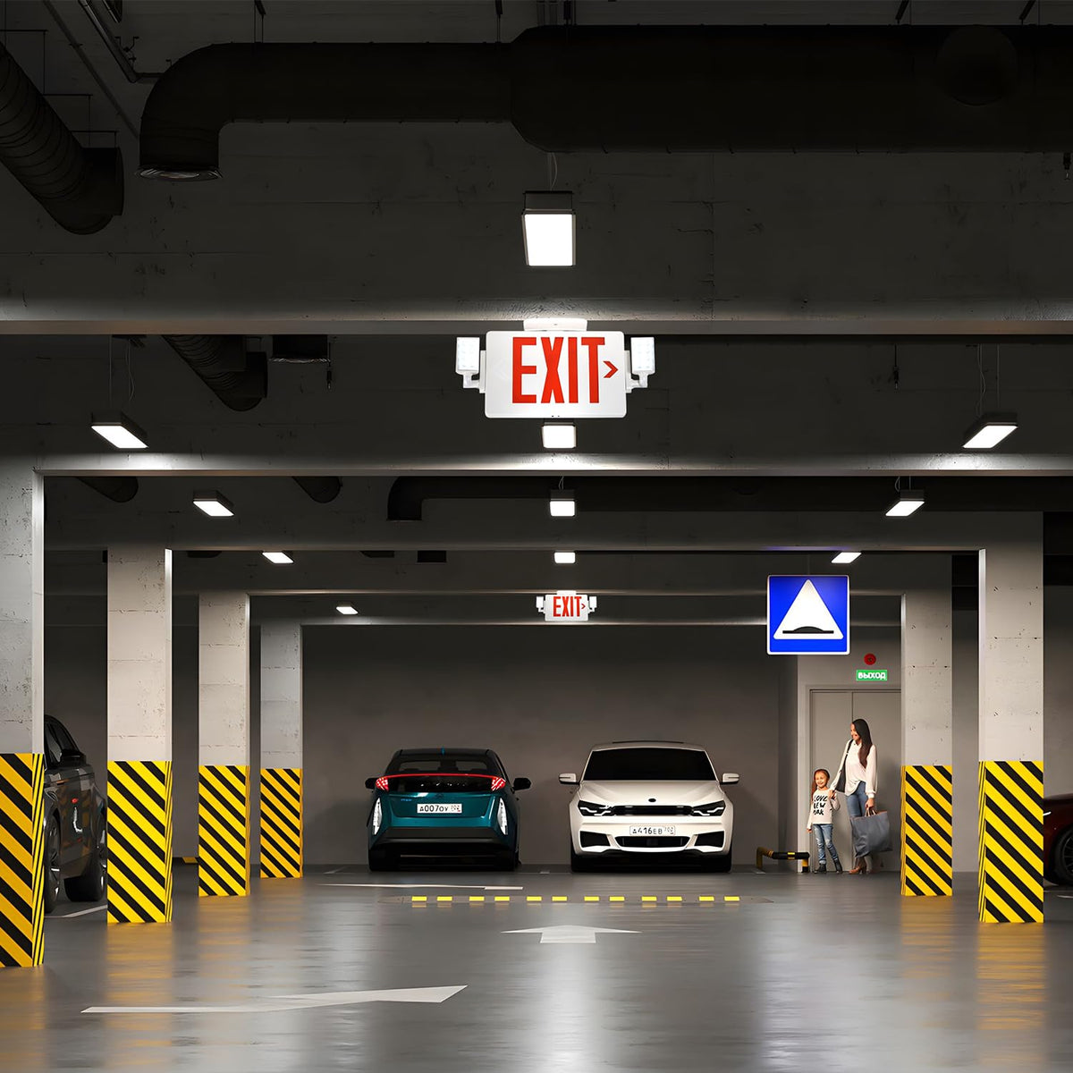 Gruenlich exit sign includes faceplates for quick installation