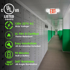 Gruenlich LED combo exit sign with adjustable heads directs safety exits