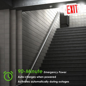 Gruenlich LED combo exit sign includes battery back-up for outages