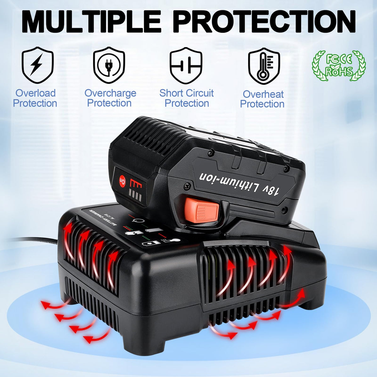 GRVODFRTA LED indicators on charger for quick charge status checks.