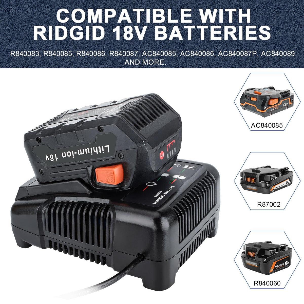 GRVODFRTA Ridgid-compatible replacement charger for easy retrofit.