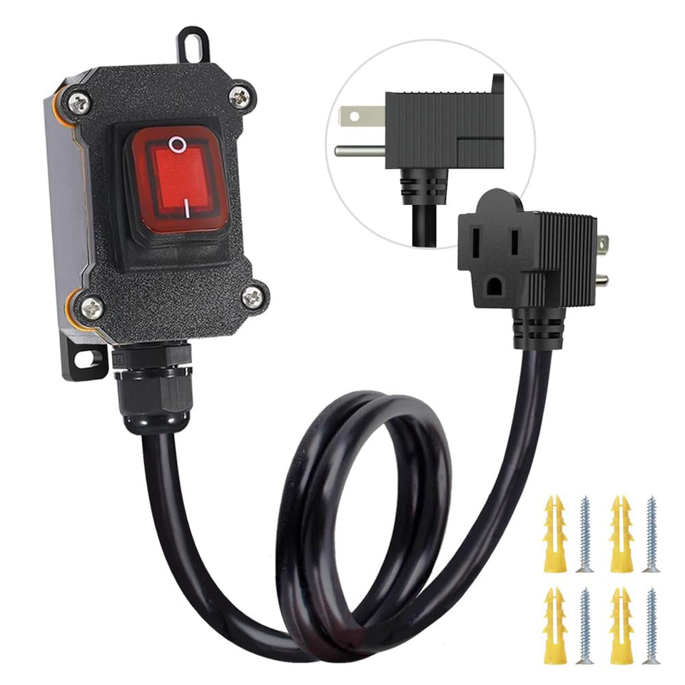 GRZWAYS inline cord switch with red LED rocker for outdoor power control