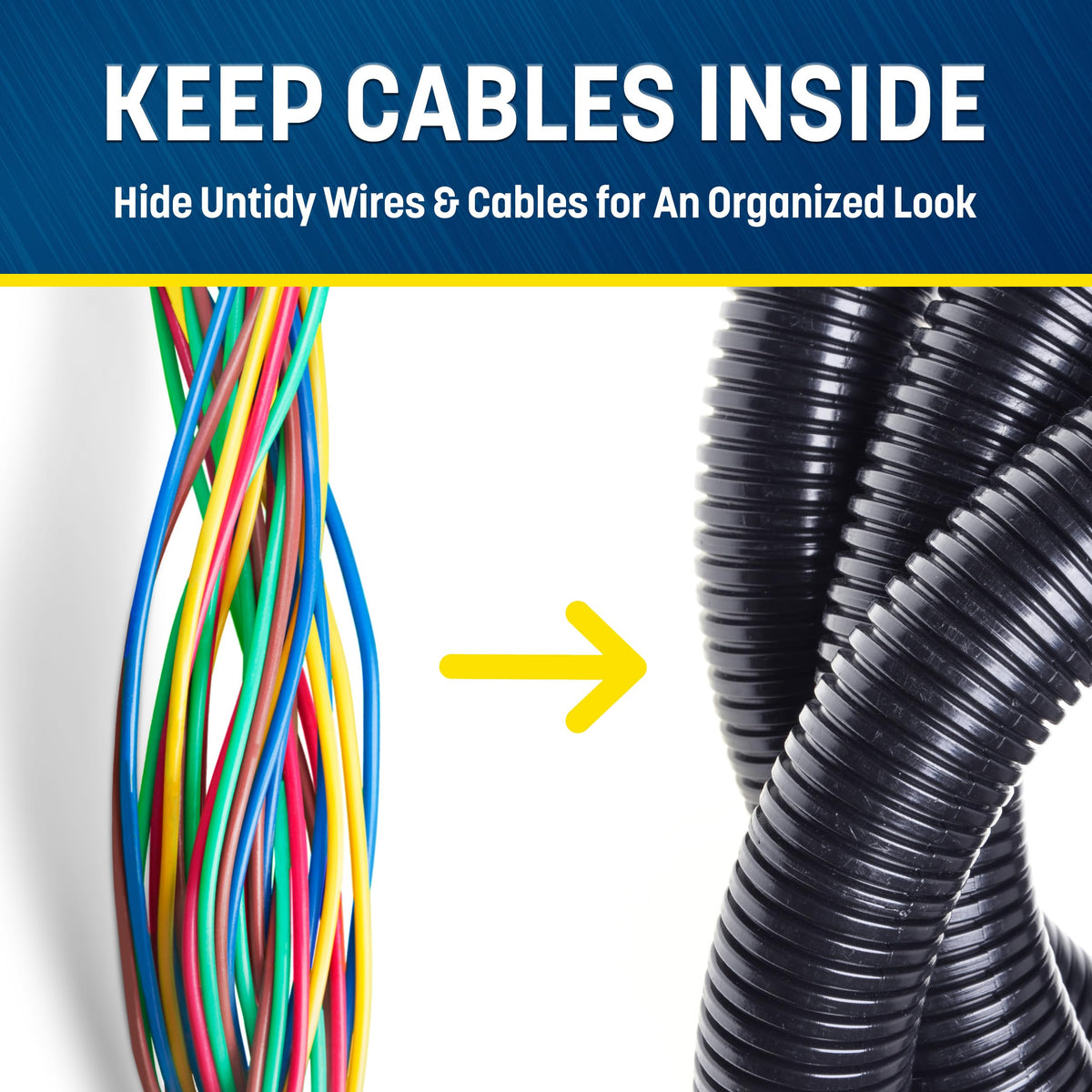 Automotive and marine wiring protected by durable loom.