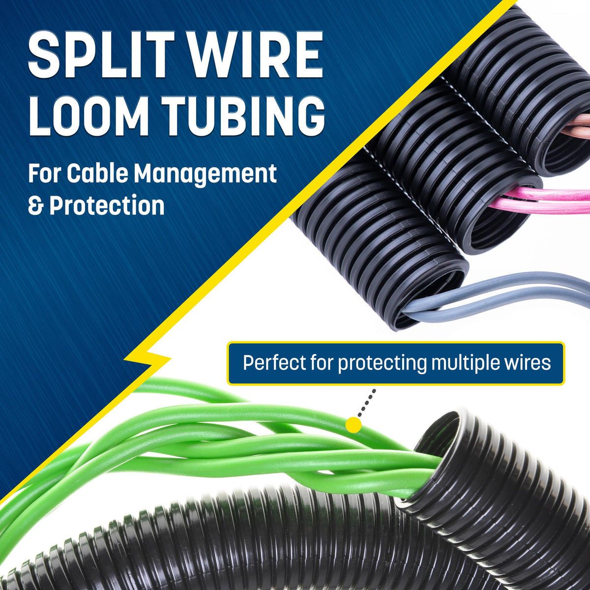 GS Power ribbed split cable sleeve 1/4in eases installation and wire organization