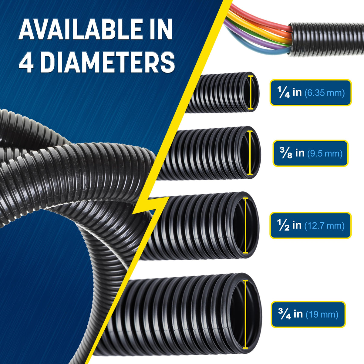 GS Power wire protector tubing 1/4in offers weather-resistant automotive and marine wiring protection