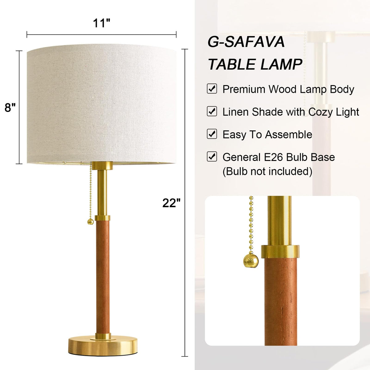 G-SAFAVA 22in wood table lamp pole highlights mid-century silhouette