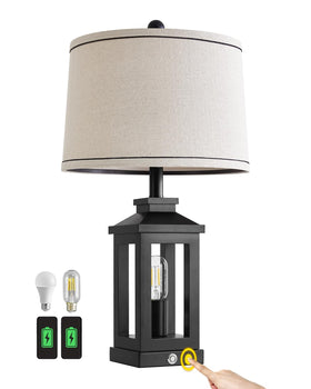 G-SAFAVA bedside lamp glows warmly on nightstand