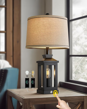 G-SAFAVA retro farmhouse lamp front view with warm ambient glow