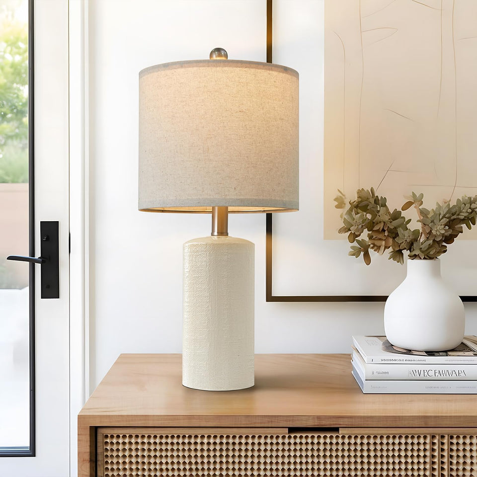 G-SAFAVA white ceramic table lamp with linen shade for cozy bedroom ambience