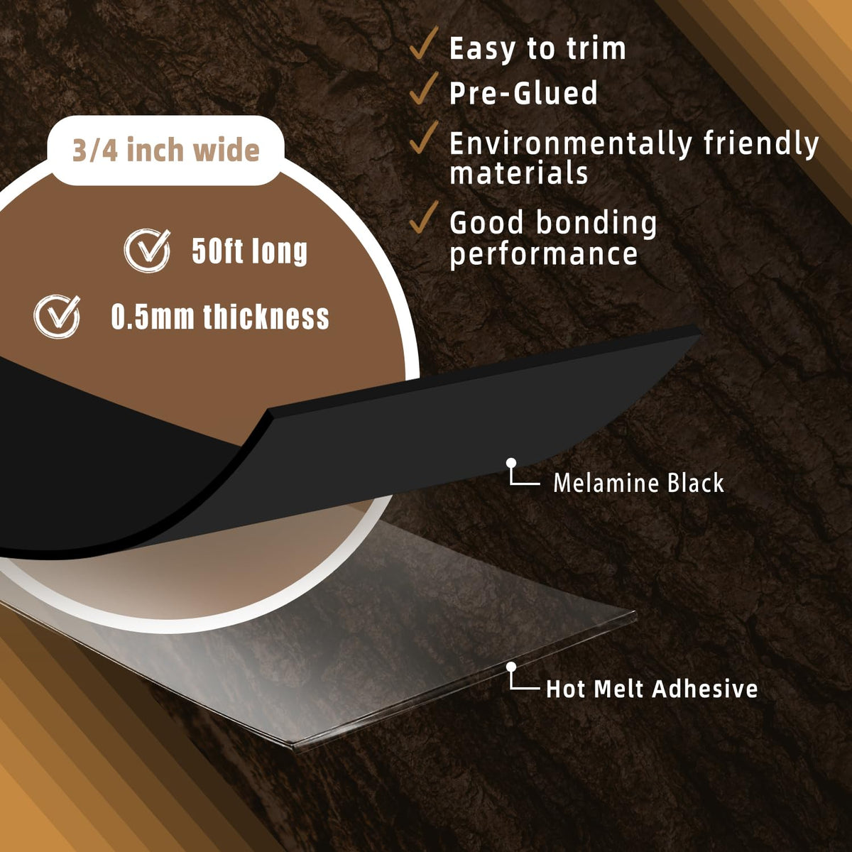 GSCIT Club melamine edge banding with hot melt adhesive for quick repairs.