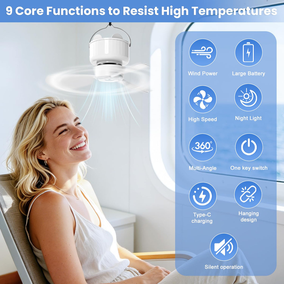 GSQQTE compact cabin fan fits tight spaces on ships.
