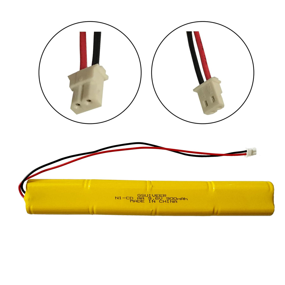 GSUIVEER Ni-Cd 9.6V 900mAh battery for long-lasting emergency illumination.