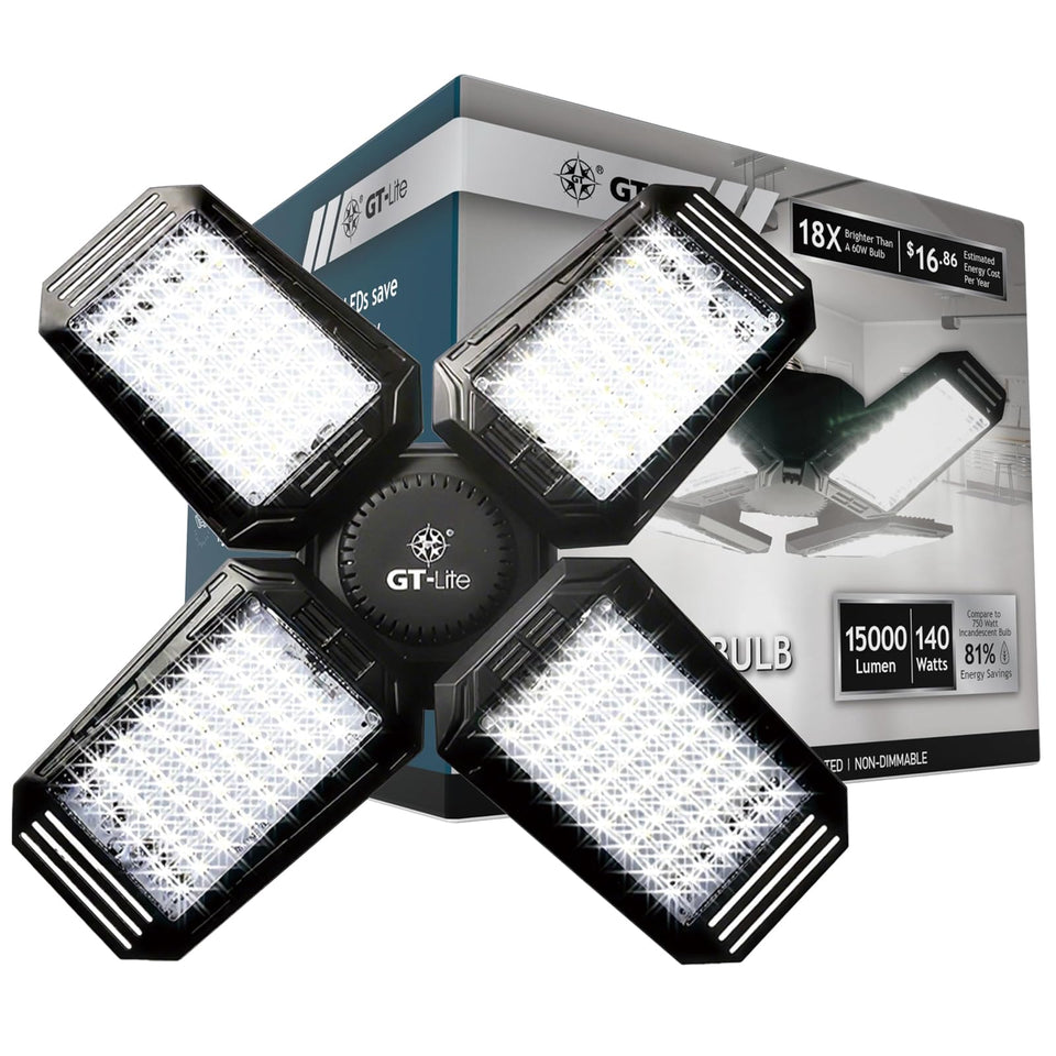 GT-Lite 15,000 lumen LED bulb front view for powerful garage illumination