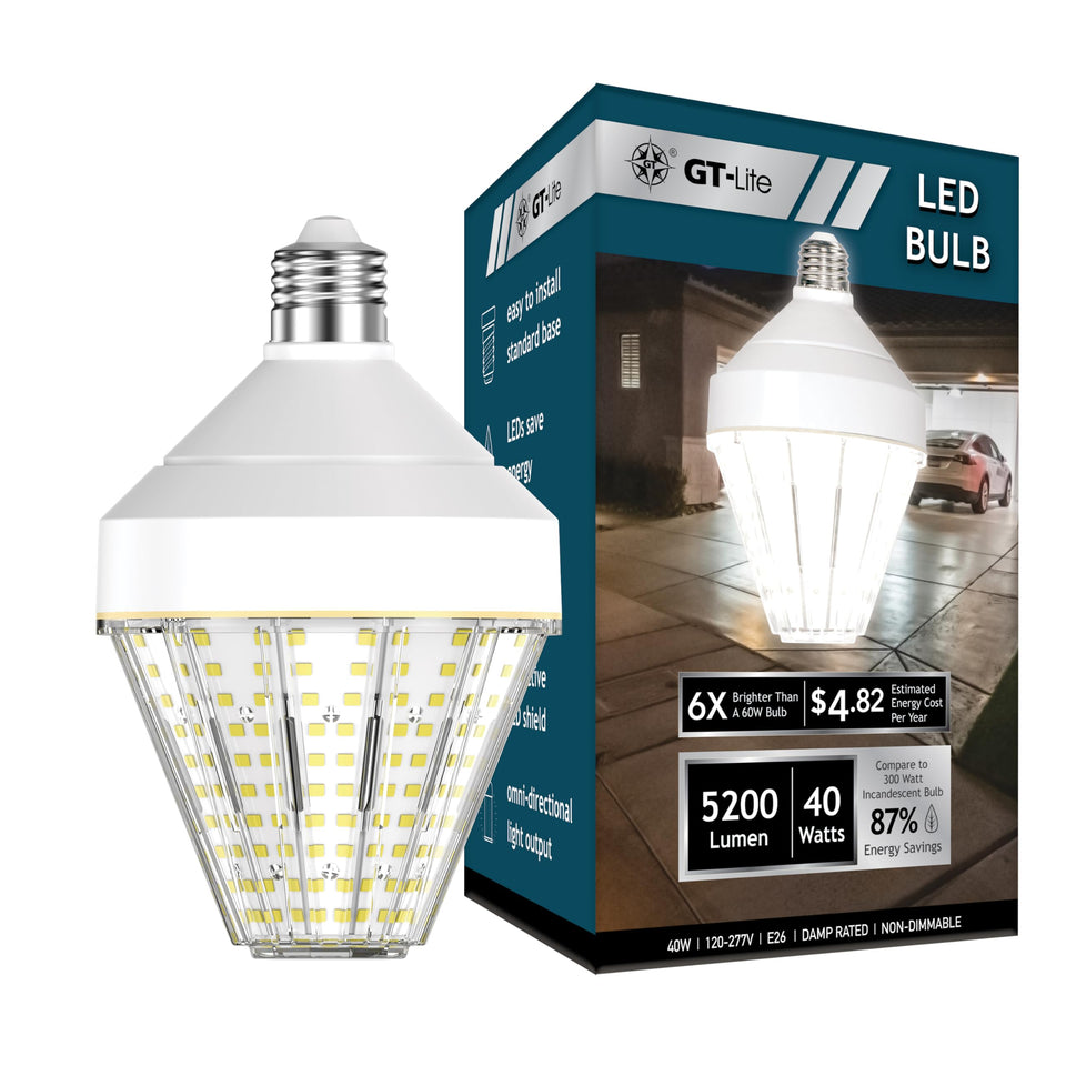 GT-Lite 5200 lumen corn cob bulb in angle view provides wide-area room coverage.