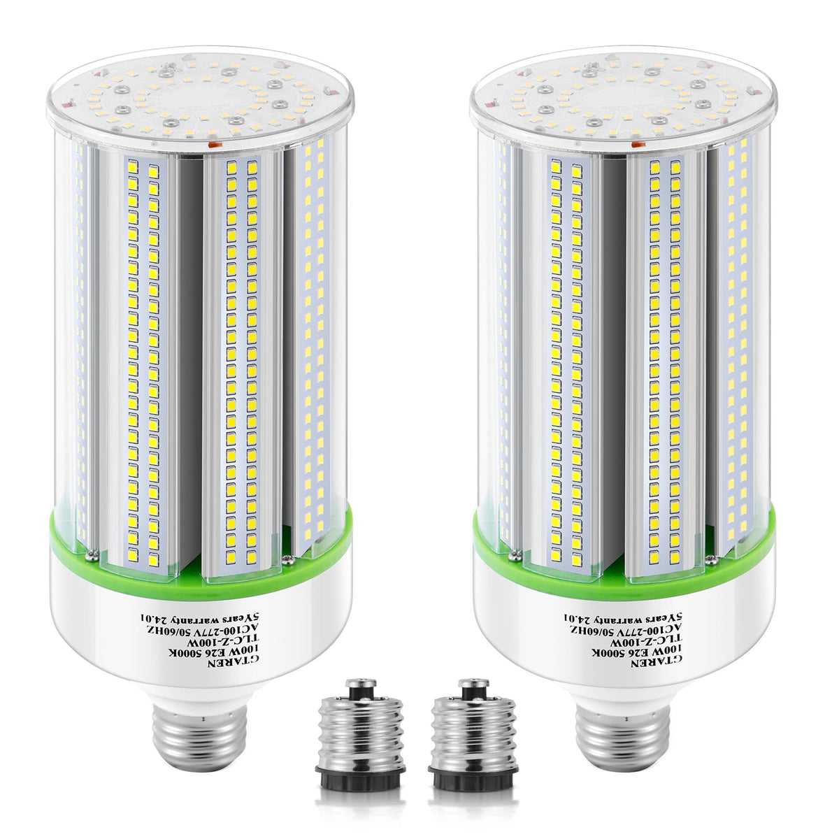 GTAREN 2-pack 100W LED corn bulbs in daylight 5000K for bright warehouse lighting and energy efficiency