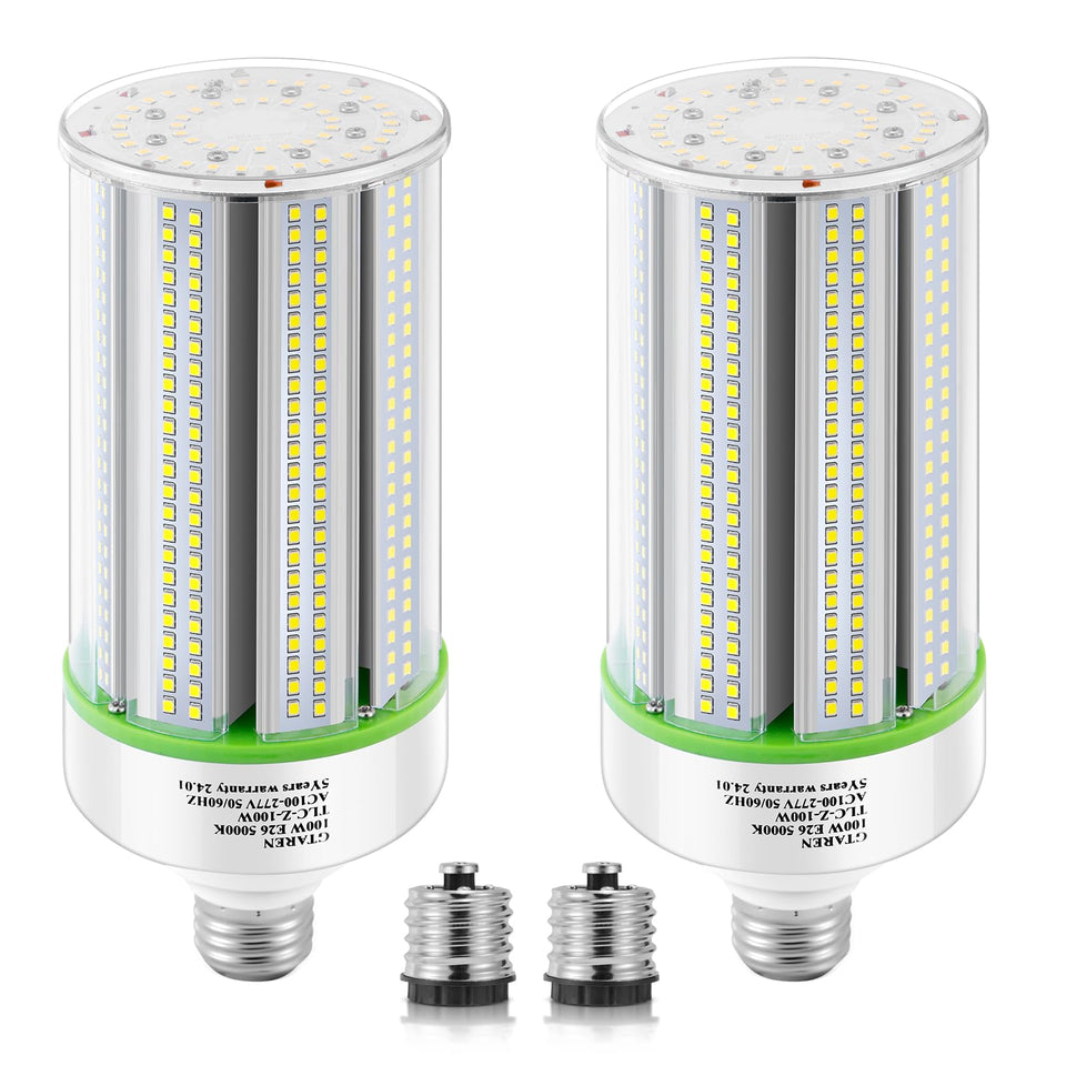 GTAREN 2-pack 100W LED corn bulbs in daylight 5000K for bright warehouse lighting and energy efficiency