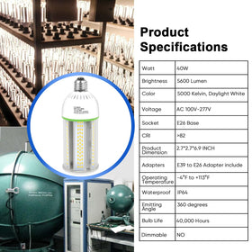 GTAREN corn cob bulb with E26 base, easy replacement for existing fixtures.