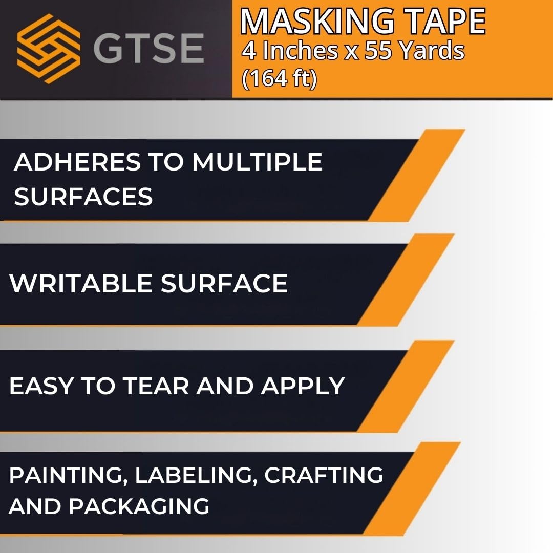 GTSE wide masking tape roll packaging highlights easy tear by hand.
