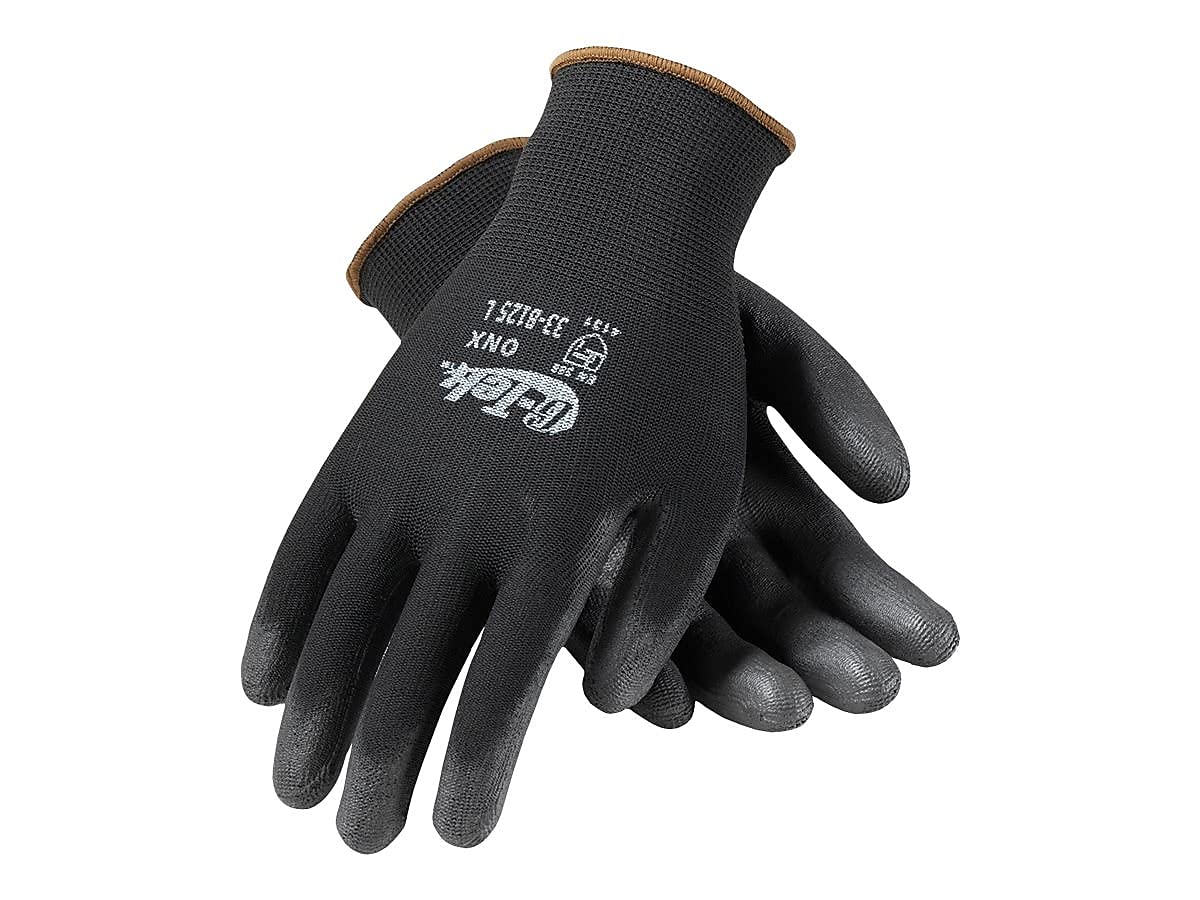 GTek ONX seamless knit gloves with PU coated palm for enhanced grip in electronics assembly