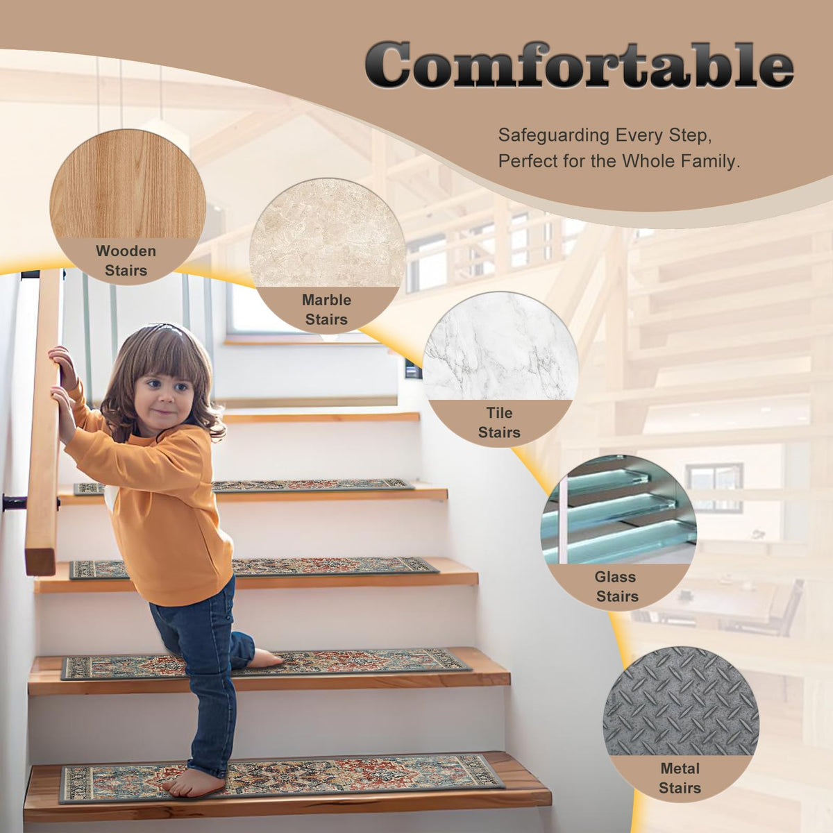 Gtuun stair treads enhance living room style with warm decor