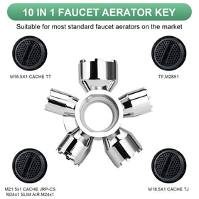 Guaiboshi tool showing size range for universal faucet compatibility.
